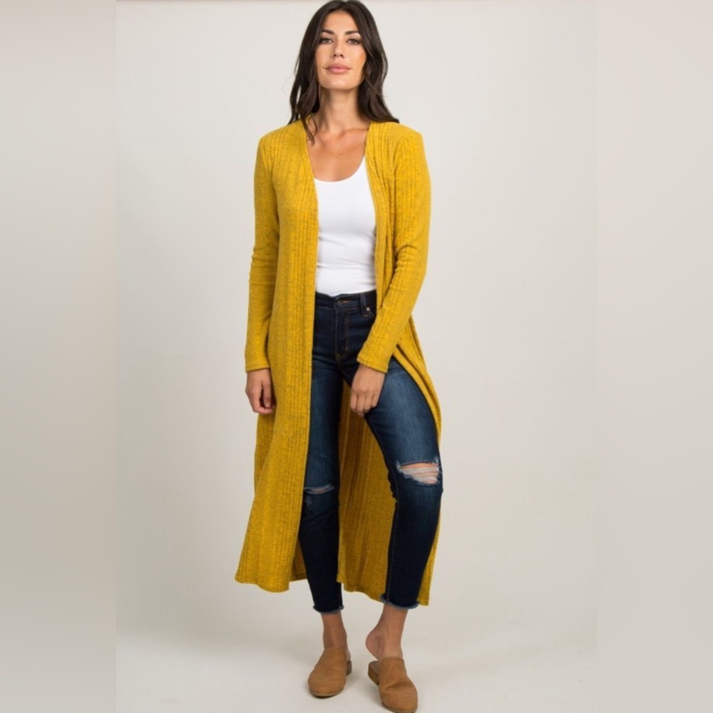 Umgee long sleeve mustard ribbed knit open cardigan